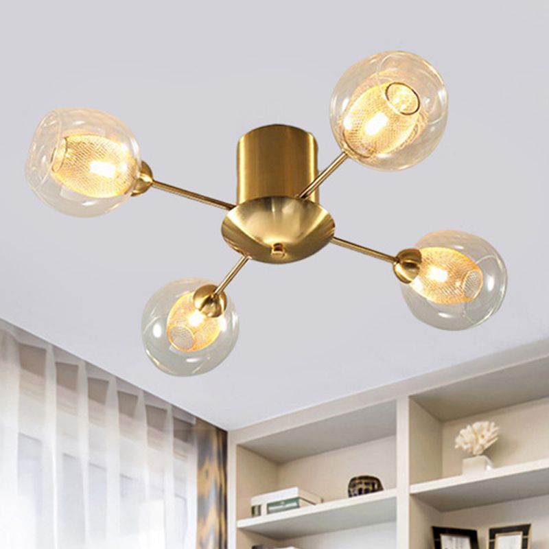 Mount semi-à la chasse d'eau rond en verre transparent moderniste 4/6 lumières Gold LED Semi Flush plafond LAMPLE AVEC VERRE ROBBED intérieur Ovale Ovale