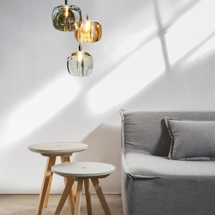 Glass Block Ceiling Pendant Light 1 Light Creative Hanging Light for Living Room Bar