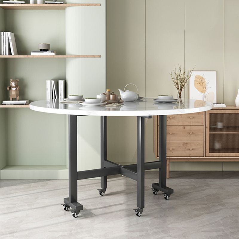 Modern White Round Wooden Easy Folding Dining Table with Leaf