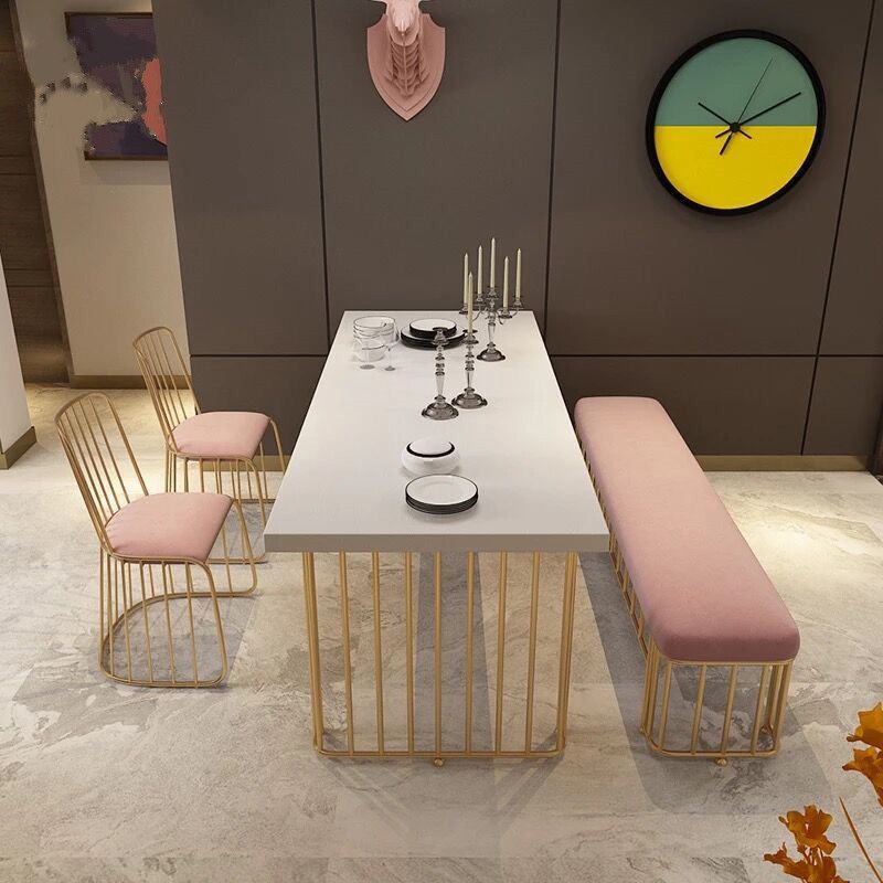 Rectangle Golden Base Dining Table Modern Wood Table for Dining Room