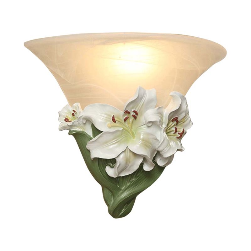 White/Pink Lily Wall Light Contemporary Resin 1 Head Wall Lighting Ideas with Frosted Glass Shade