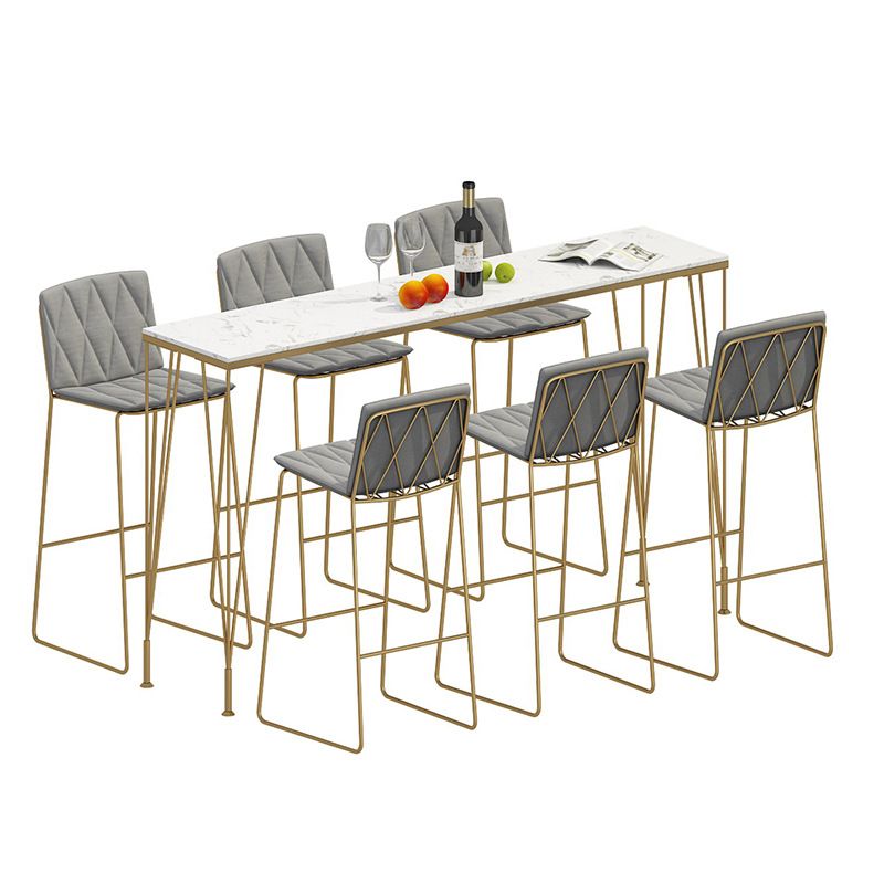 Rectangular Bar Height Table White Faux Marble Top Bistro Pub Table for Indoor