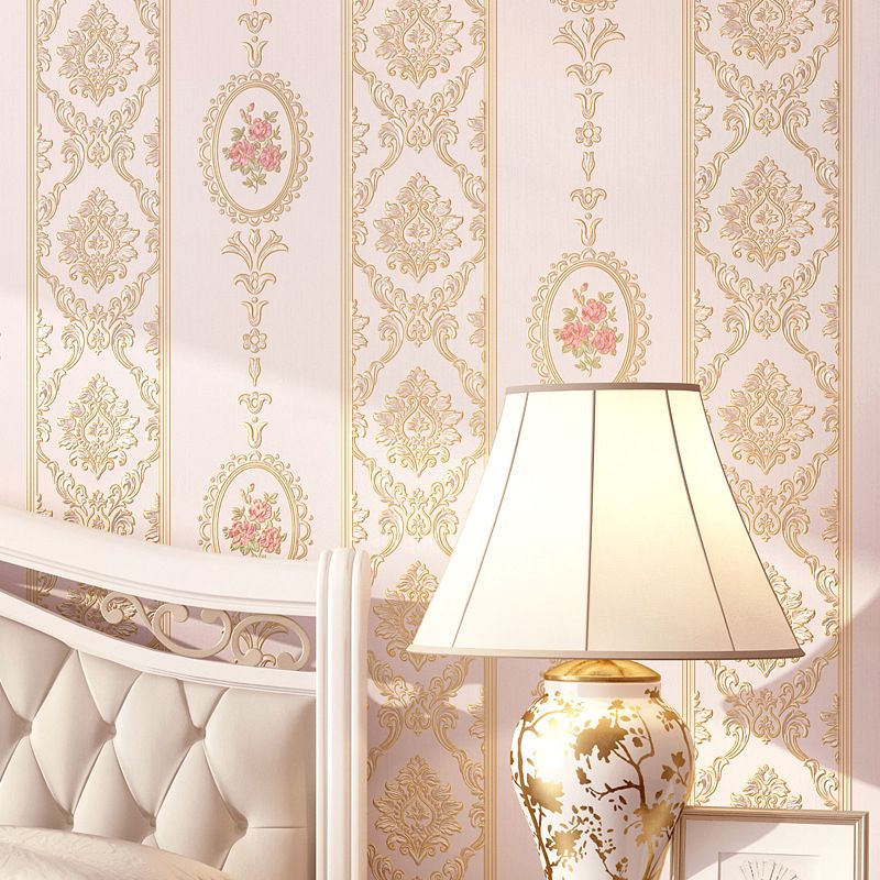Romantic Flower Design Wallpaper Non-Woven Decorative Vertical Stripe Wall Covering, 20.5"W x 31'L