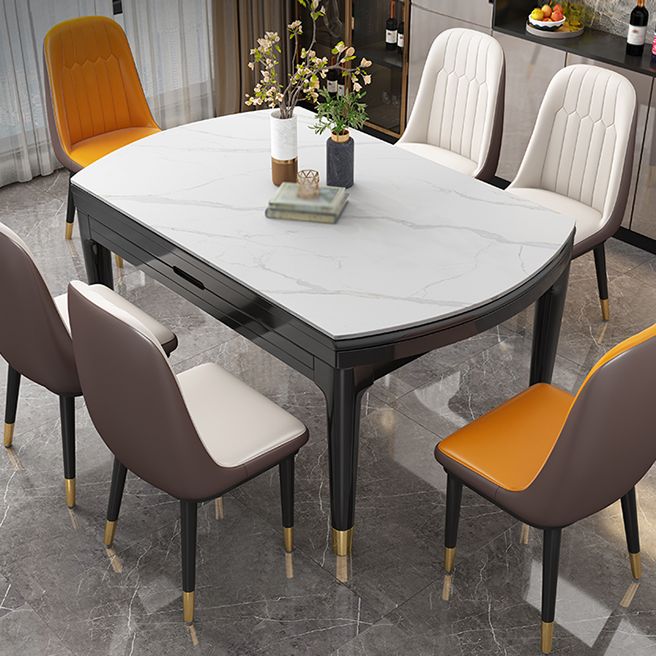 Round Sintered Stone Table Traditional Luxury Dining Room Table with 4 Black Legs