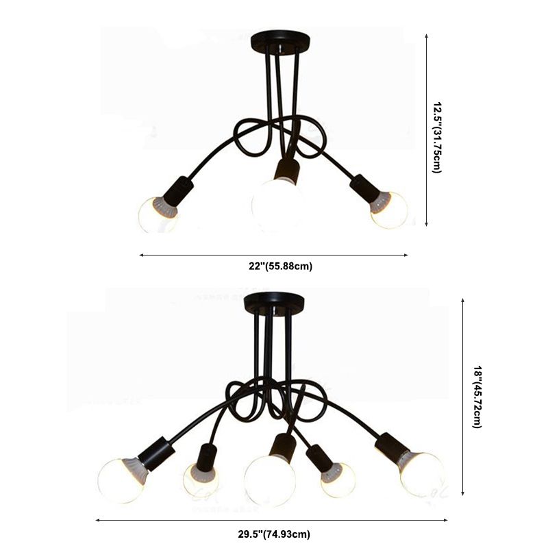 Industrial Style Ceiling Light Metal Multi Head Semi Flush-mount Lamp for Living Room