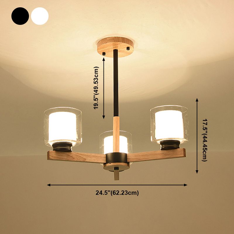 Cylinder Chandelier Light Fixtures Modern Multi-Head Hanging Pendant Lamps with Glass Shade