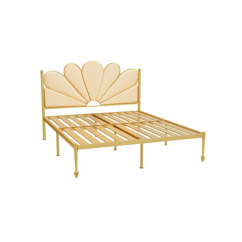 Upholstered Bed with Headboard Metal Bed Frame in Gold Finish
