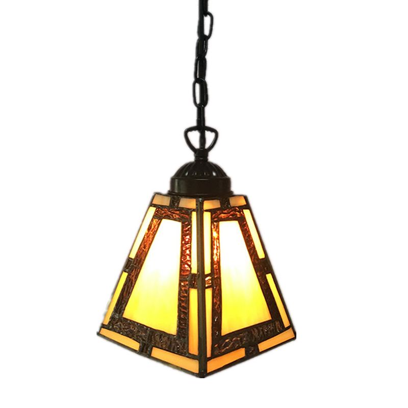 Mission Style Geometric Pendant Lights 1 Light Stained Glass Bedroom Hanging Pendant Lights in Yellow