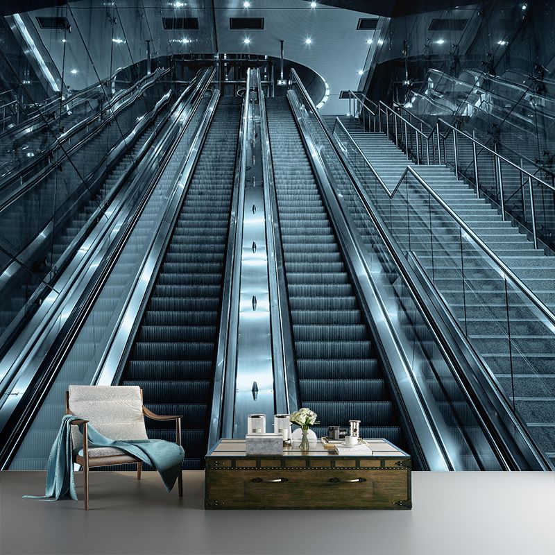 Photography Style Escalator Mural Decal Modern Mildew Resistant for Living Room