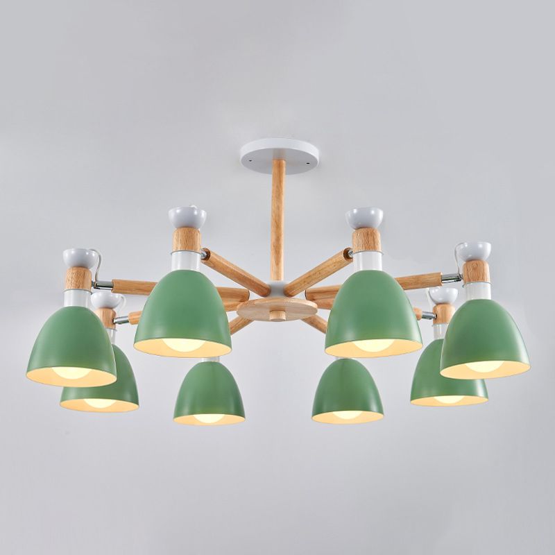Macaron Style Bell Chandelier Lighting Metal Bedroom Hanging Light avec une tige en bois