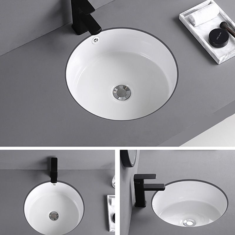 Traditional Undermount Vanity Sink Round Porcelain with Overflow Basin Sink