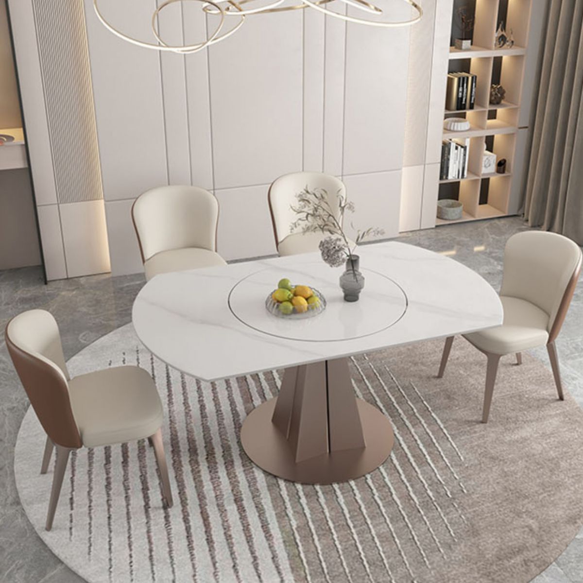 Nordic 1/4/5/6/7/9 Pieces Dining Set Stone Round Table and Leather Chairs Dinette Set