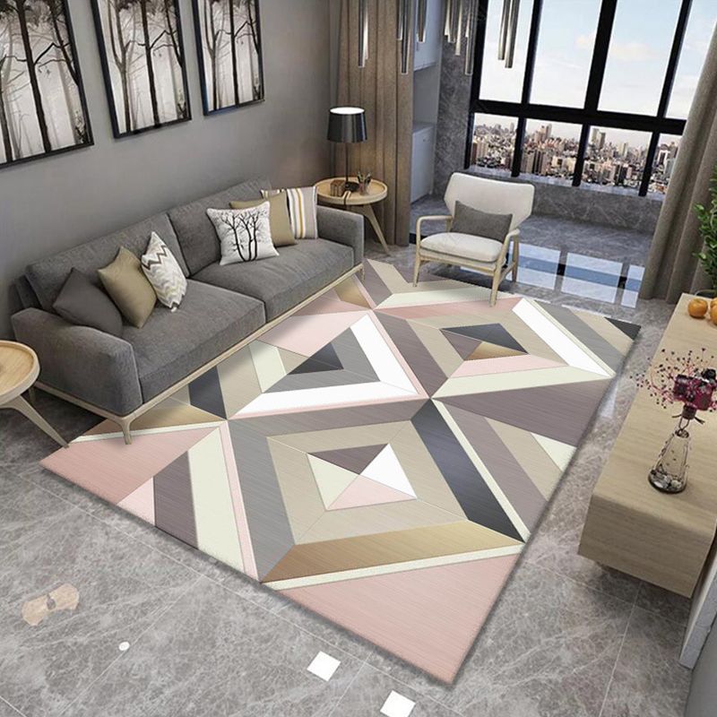 Formal Living Room Rug Multi Color Geometric Patterned Carpet Synthetics Anti-Slip Backing Washable Rug