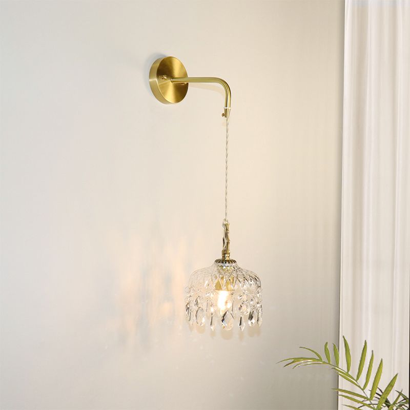 Contemporary Golden Wall Light Fixture with Glass Shade for Sitting Room