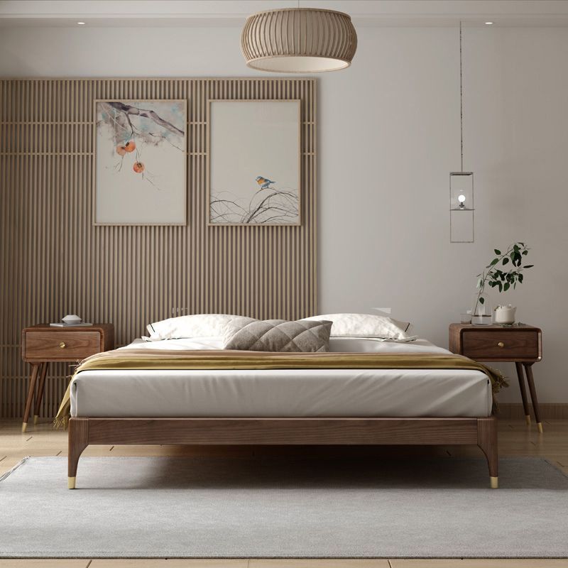 Brown Panel Bed With Custom Gold Legs Mid-Century Modern Ash Bed Without Headboard