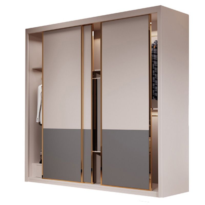 Modern Sliding Door Storage Cabinet Wooden Wardrobe Cabinet with Garment Rod