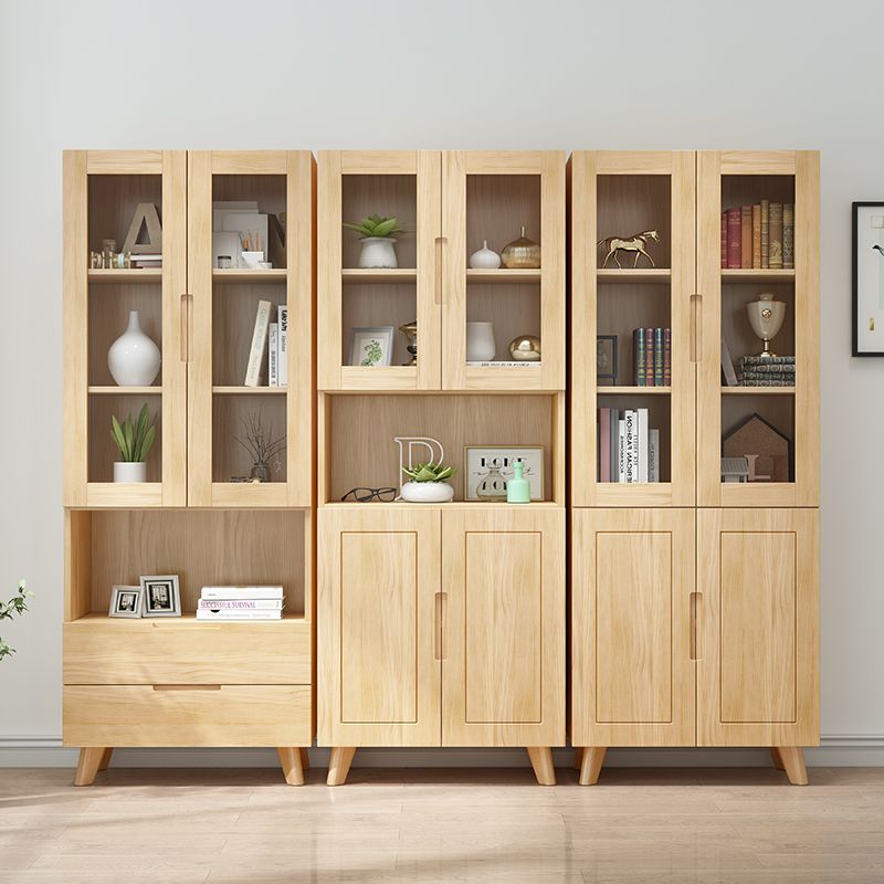70.9" Tall Modern Natural Cabinet Solid Wood Chest with Glass Door