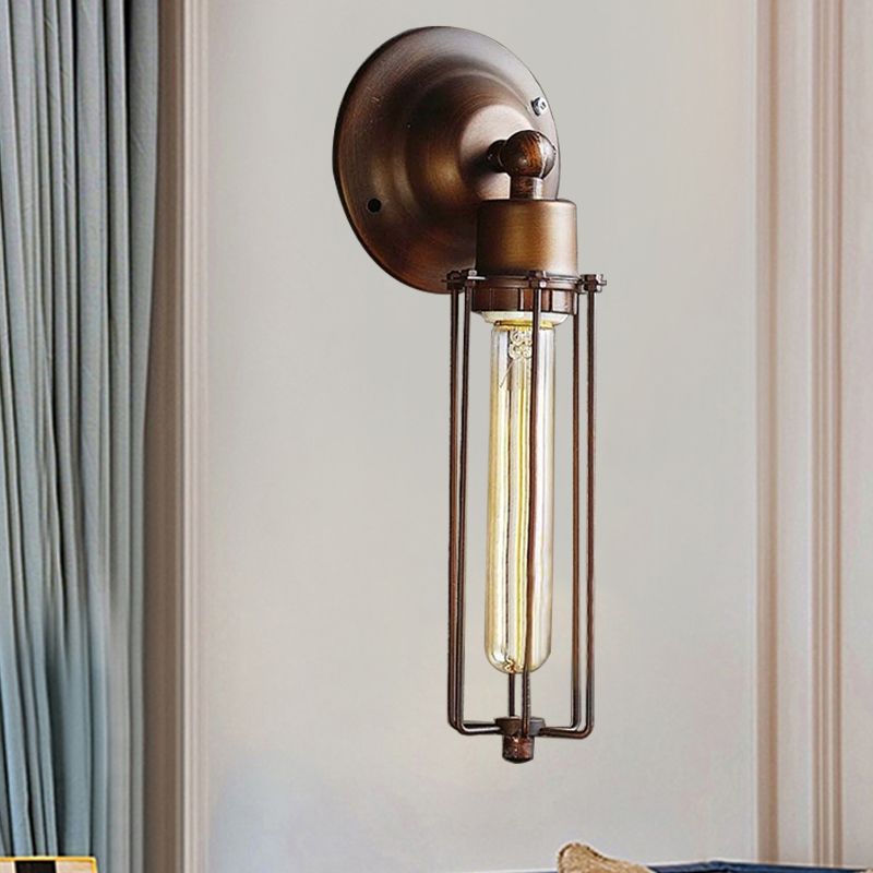 1/2/4-Light Cage Wall Sconce Lighting with Tube Shape Industrial Bronze Wrought Iron Wall Lamp for Dining Table