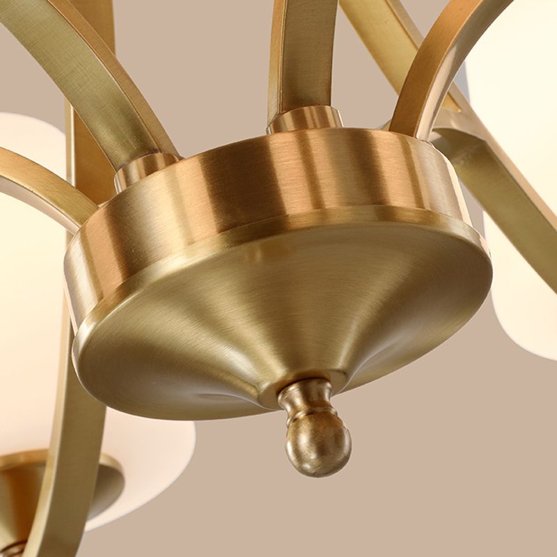 Gold Chandelier Light American Style Metal Glass Pendant Light for Living Room