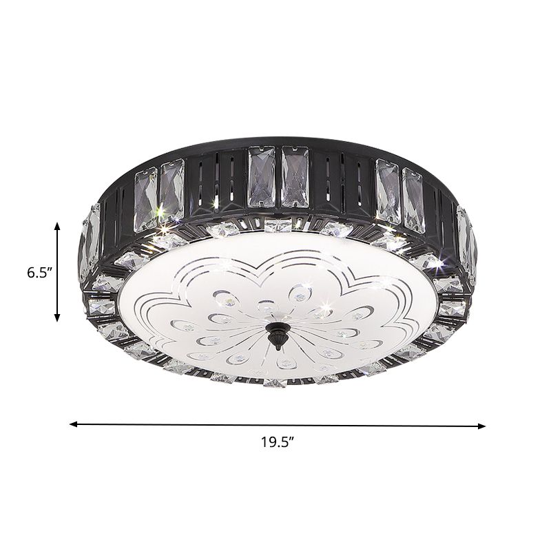 Black Drum Flush Mount Lighting Modernist Metal LED Bedroom Flush Lamp with Crystal Accent