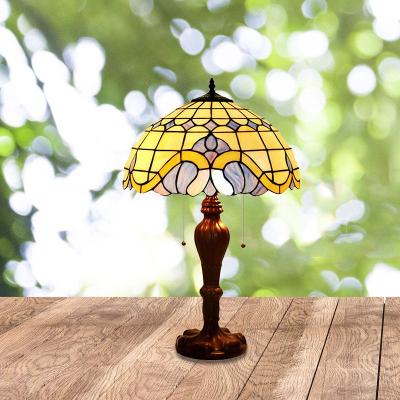 Barokke kom trekketen tafel licht 2-bulb gekleurd kunstglas nachtkastje lamp in koffie