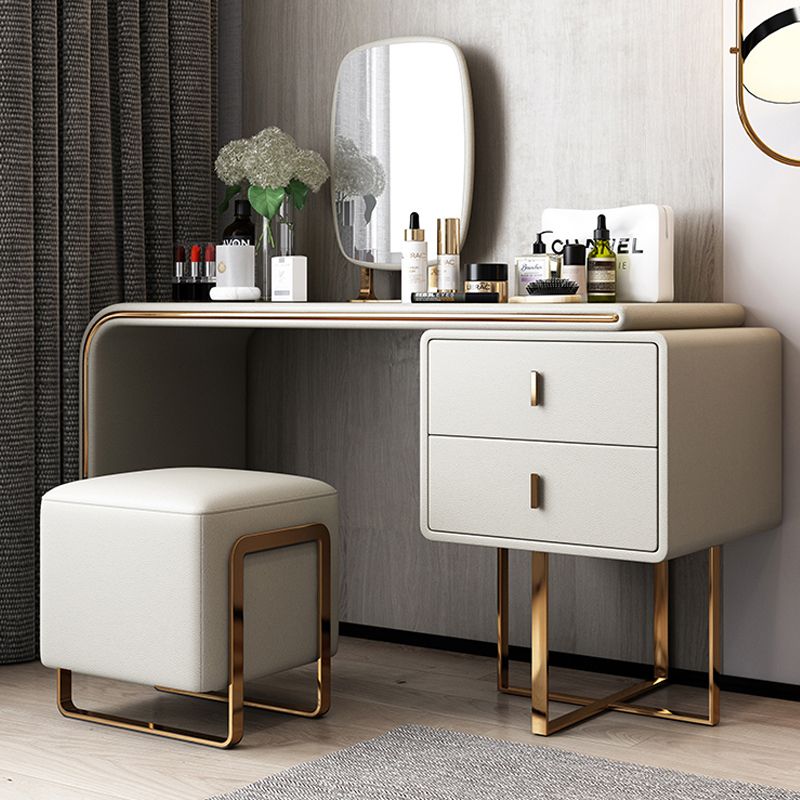 Faux Leather Make-up Vanity Wood Vanity Dressing Table with 2 Storage Drawers