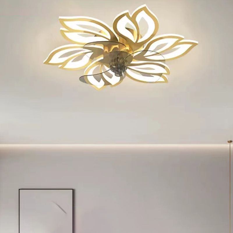 Kids Style Geometry Ceiling Fan Lights Metal LED Flush Lights for Bedroom in Gold Finish