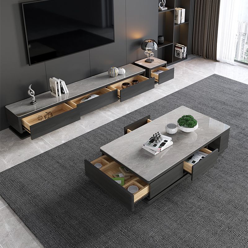 Modern Rectangle Coffee Table Set Espresso Wood Coffee Table with Drawers