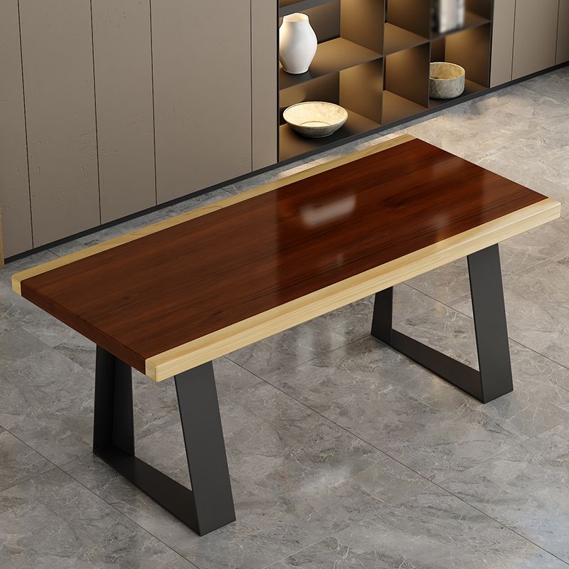 Modern Style Dining Table Solid Wood Rectangle Table with Black Base