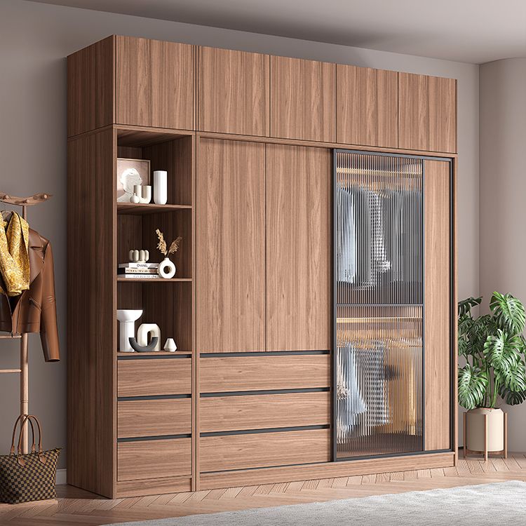 Brown Wardrobe Armoire with Garment Rod Wooden Wardrobe Cabinet