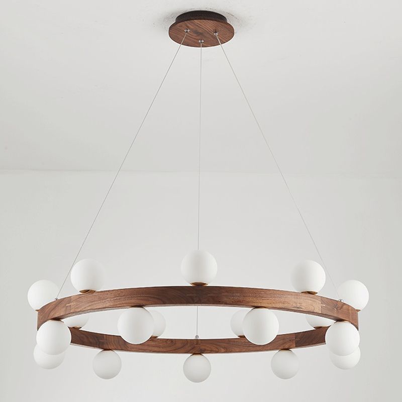 Round Chandelier Light Fixtures Modern Multi-Head Hanging Lamps with White Glass Shade