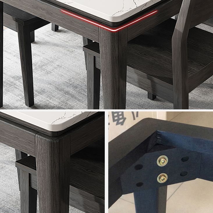 Modern White Sintered Stone Top Dining Set Kitchen Rectangle Shape Dining Set with 4 Legs Base