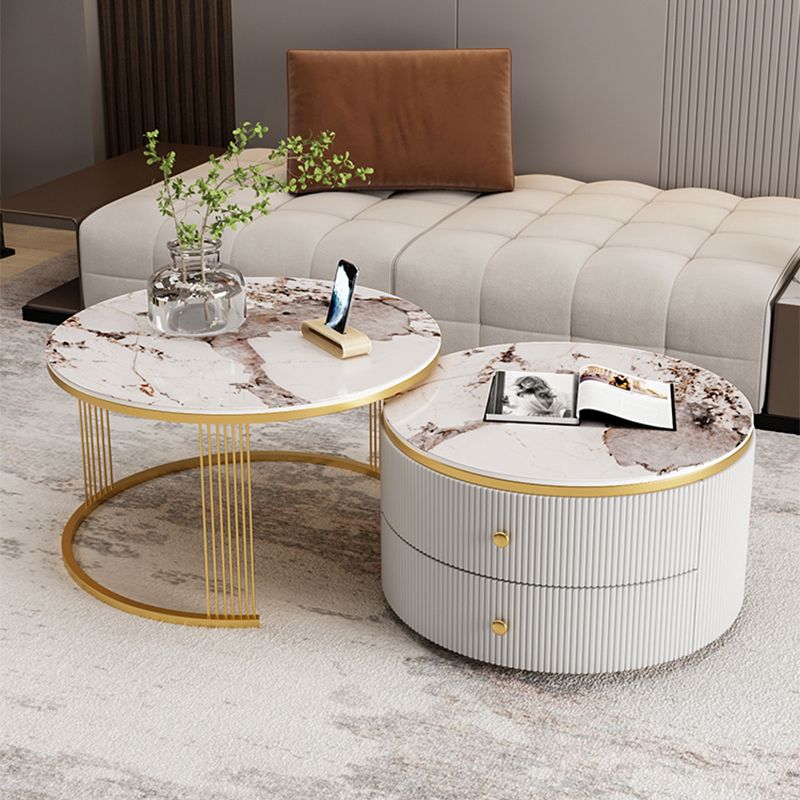 Slate Round Coffee Table Frame Nesting Coffee Table Set for Living Room