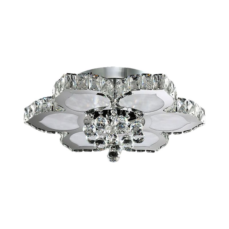 Beveled Glass Lotus LED Flush Light Contemporary Ceiling Flush Mount in Chrome for Bedroom, 17"/22" Wide