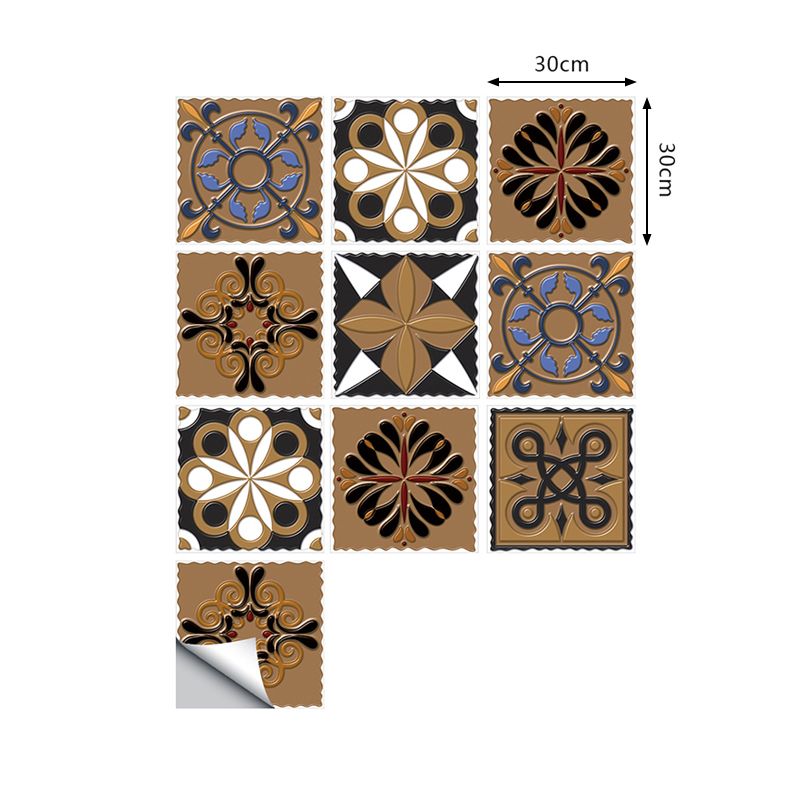 Nostalgic Flower Wallpaper Panel Set 10 Pieces Dark Brown Self Sticking Wall Decor for Home