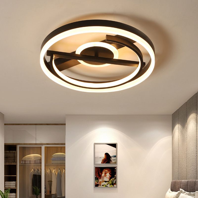 16"/19.5" Wide Circle Acrylic Ceiling Mounted Light Contemporary Black/White LED Flush Light in Warm/White/3 Color Light