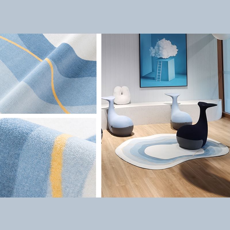 Blue Living Room Carpet Casual Abstract Indoor Carpet Polyester Anti-Split Rug