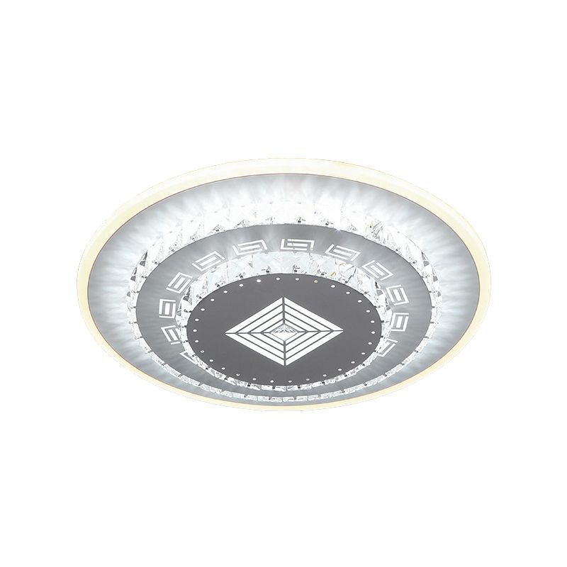 LED Light Fixture Modern Circular Clear Crystal Blocks Flush Mount with Rhombus/Cobble/Loving Heart Pattern in White/Warm Light