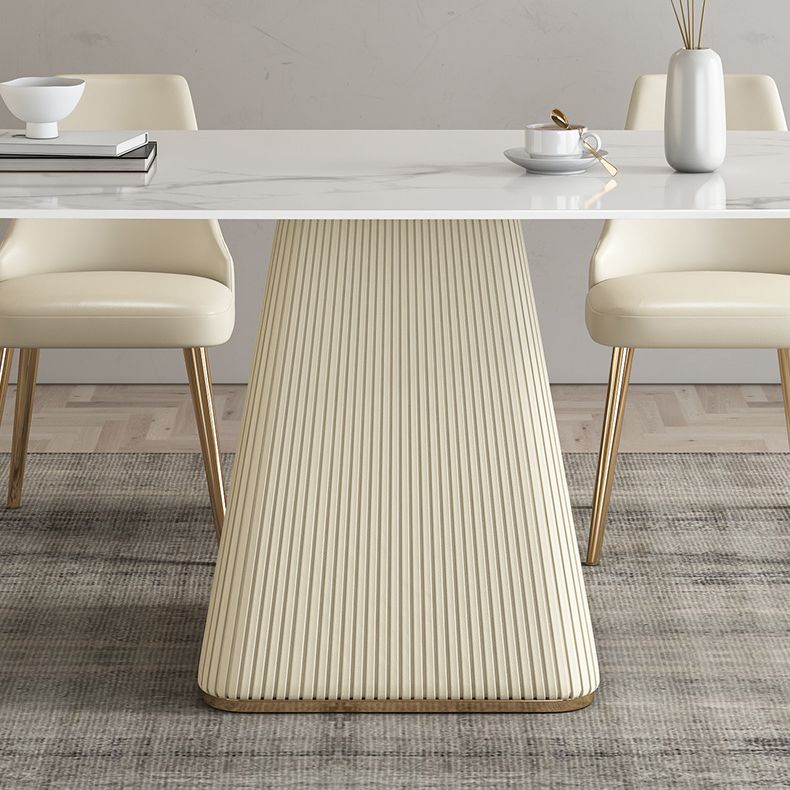 Mesa de comedor de lujo tradicional rectángulo Mesa de piedra sinterizada con base de pedestal blanco