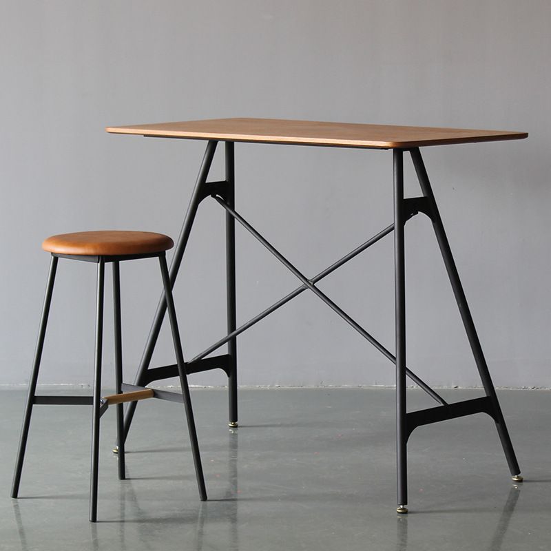 Modern Rectangle Bar Counter Table Wooden Dining Table with Metal Legs