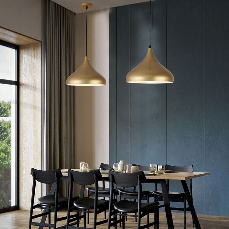 Lámpara colgante de restaurantes industriales de lámpara de suspensión de 1 luces con sombra de metal geométrica en oro