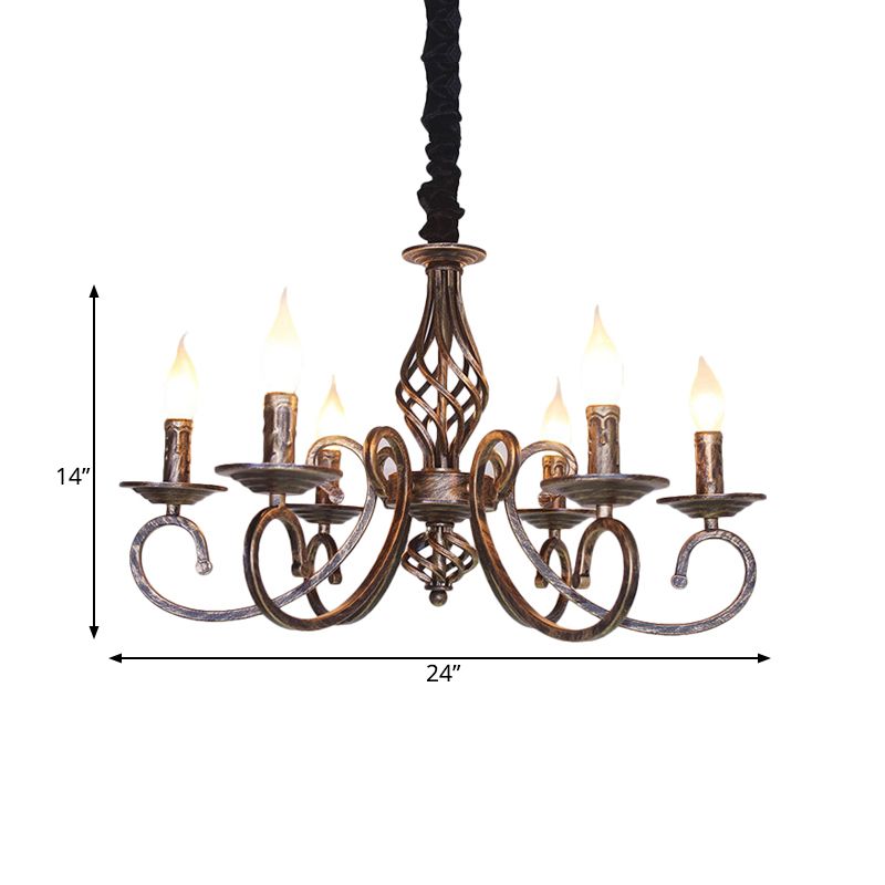 6 Leuchten geschwenkte Arm Kronleuchter Lampe Vintage Bronze Metall Suspension Beleuchtung für Esszimmer