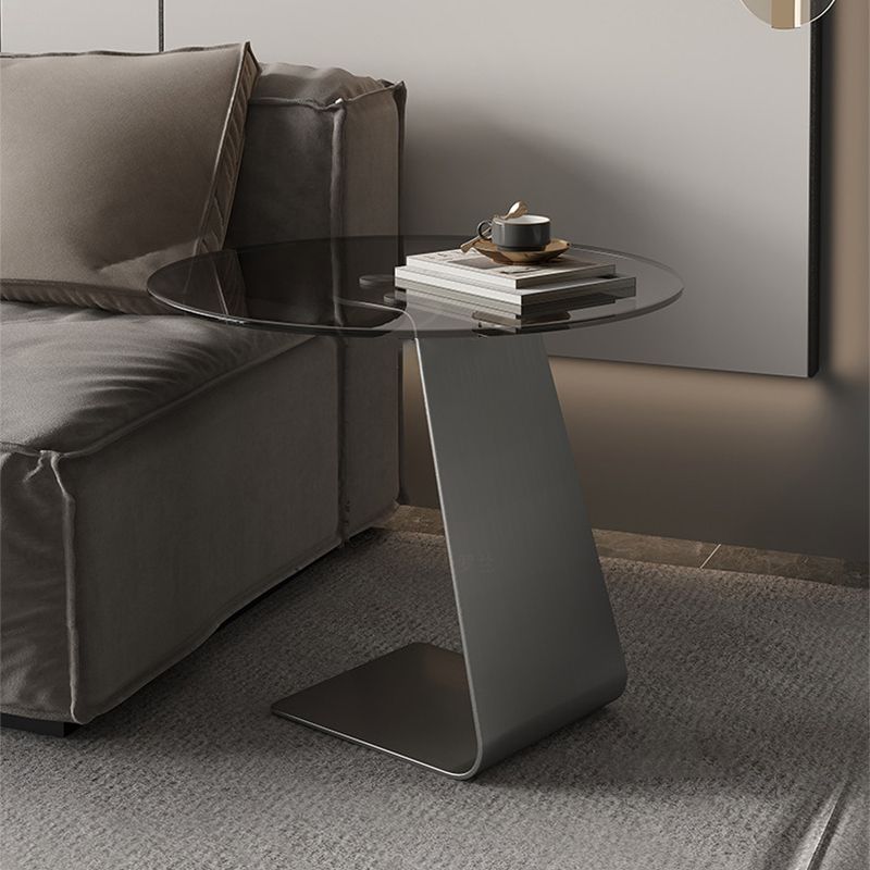 Mid-Century C  Shape Base Round GlassSide Table Luxurious Pedestal End Table