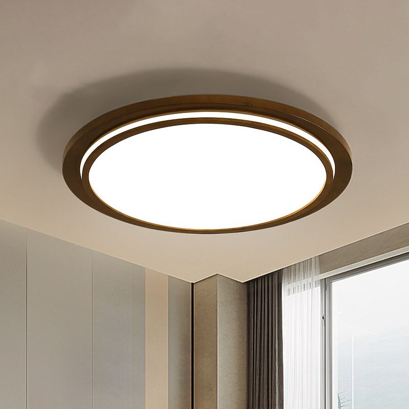 Brown Dish Ceiling Light Modernity 15"/18"/23" Dia LED Wood Flush Mount Fixture in Natural Light