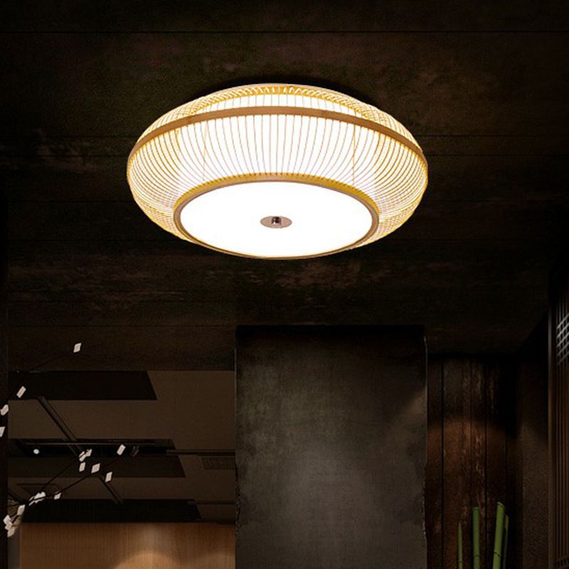 Round Aisle Ceiling Flush Light Bamboo 1 Head Minimalistic Flushmount Light in Wood
