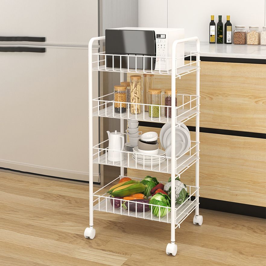 Modern Style Bookshelf White Open Back Metal Bookcase with Caster Wheels