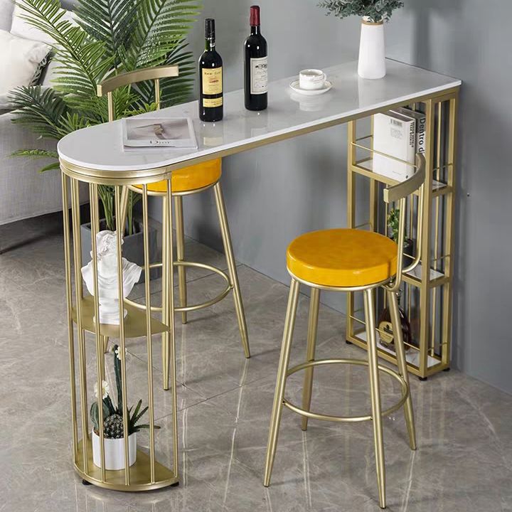 Industrial Iron Bar Table Faux Marble White Specialty Top 41.3"H Bistro Table