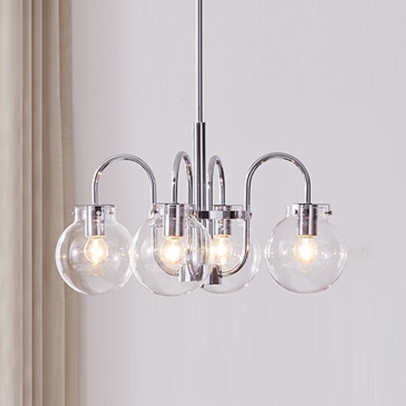 Modern Style Chandelier Light Fixture Globe Shape Glass Hanging Light in Silver