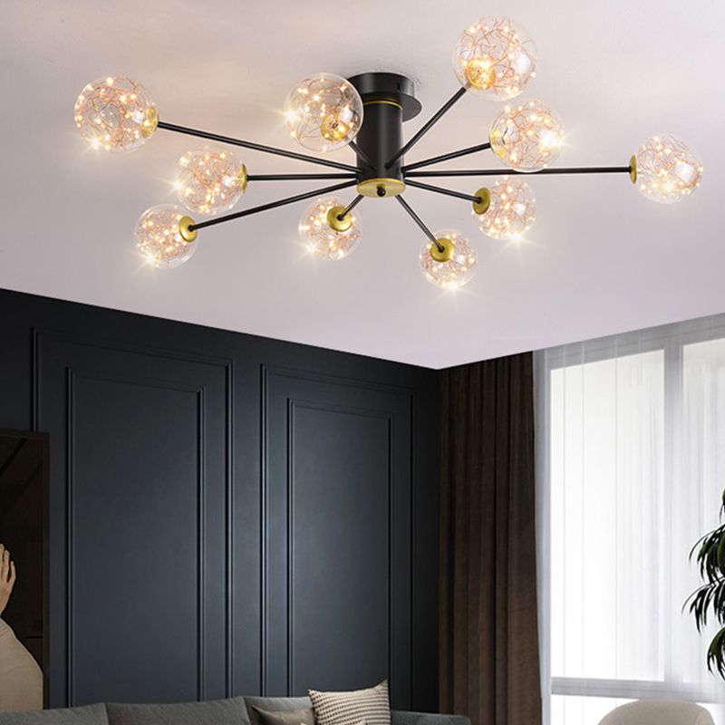 Plafonnier Spoutnik en verre LED étoilé nordique pour chambre à coucher