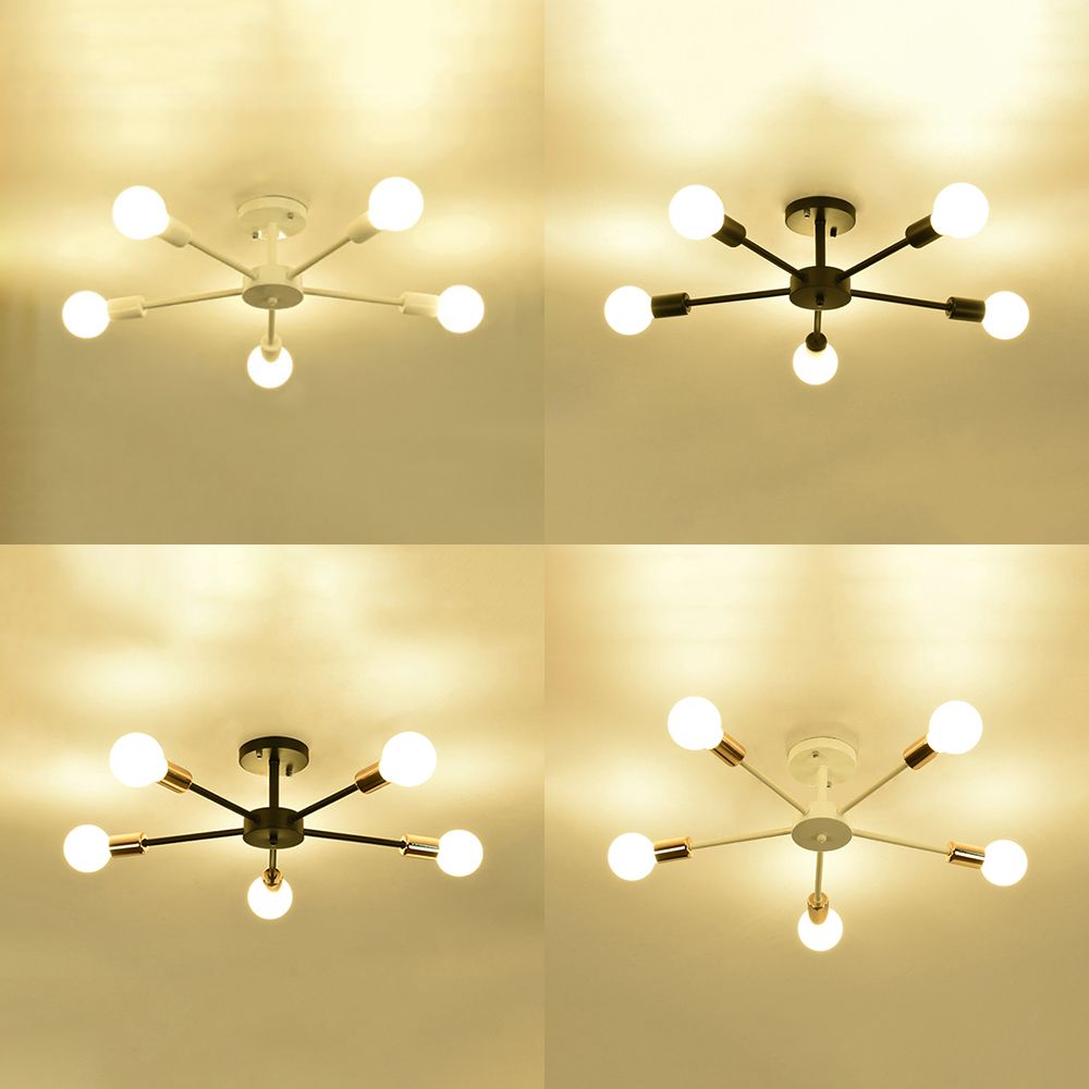 Nordic Metal Sputnik Ceiling Flush Mount Light 5/10 Lights White/Black Bedroom Semi Flush Ceiling Light